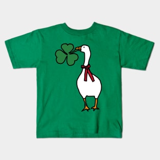 Saint Patricks Day Goose Steals Shamrock Kids T-Shirt